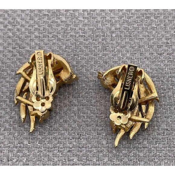 VINTAGE LISNER SIGNED CLEAR RHINESTONE CLIP ON EARRINGS - Picture 2 of 2